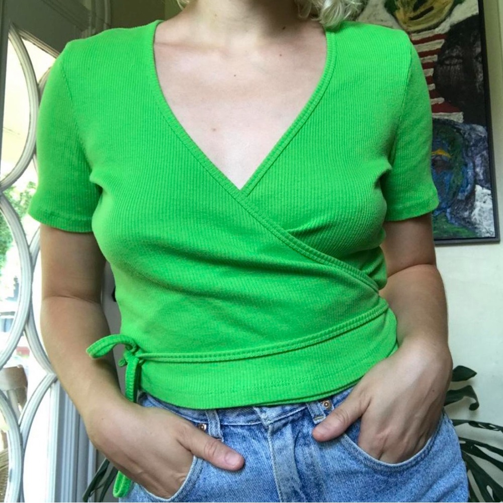 Lisa Says Gah Bright Green Wrap Crop Top